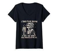 Women's Skeleton Humor Women Sarcasm Positivity Quote V-Neck T-Shirt