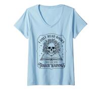 Women's Skeleton I only Read Books that Come with Trigger warnings V-Neck T-Shirt