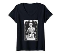 Women's Skeleton Knitting The Knitter Tarot Card V-Neck T-Shirt