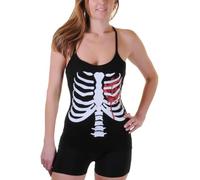 Women's Skeleton Rib Cage Vest Top - Sleeveless Black Tank with Bloody Heart Print - Funny Halloween Shirt for Parties, Festivals & Cosplay