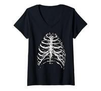 Women's Skeleton Ribcage Anatomy Art Halloween V-Neck T-Shirt