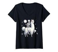 Womens Skeleton Riding Llama Matching Animal Lover Family Kids V-Neck T-Shirt