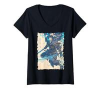Womens Skeleton Samurai Skull - Ukiyo-e Undead V-Neck T-Shirt