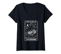 Womens Skeleton Tarot The Dreamer Living Dead Life Design V-Neck T-Shirt