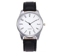 Womens Skeleton Watch Leather Simple Quartz Wrist Mens Men's Watch (Black, One Size)