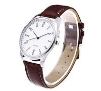 Womens Skeleton Watch Leather Simple Quartz Wrist Mens Men's Watch (Brown, One Size)