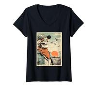 Women's Skeleton with Sunglasses Duck Hunting Gothic Hunter Sunset V-Neck T-Shirt