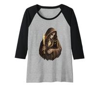Womens Skeleton Woman Holding a Black cat - Gothic cat mom Raglan Baseball Tee