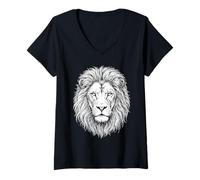 Women's Sketch Art Style Lion V-Neck T-Shirt