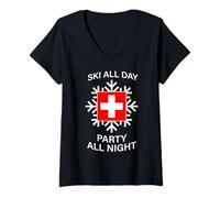 Women's Ski All Day Party All Night Alpine Fun V-Neck T-Shirt