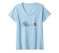 Women's Ski - I Love Skiing Typography with a Heart V-Neck T-Shirt