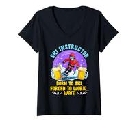 Womens SKI Instructor Born to SKI Forced to Work Ski Instructor V-Neck T-Shirt