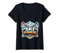 Women's Ski Junkie Funny Addicted to Skiing Lover Instructor Joke V-Neck T-Shirt