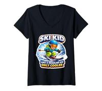 Women's Ski Kid Like A Regular Kid Only Cooler Funny Skiing Skier V-Neck T-Shirt