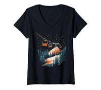 Womens Ski Lift Retro V-Neck T-Shirt