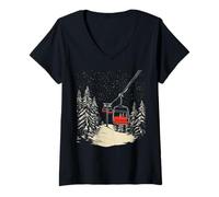 Womens Ski Lift Retro V-Neck T-Shirt