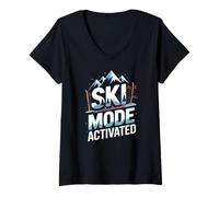 Women's Ski Mode Activated Skiing Winter Mountain Trip V-Neck T-Shirt