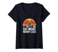 Women's Ski More Worry Less Retro Skiing Mountains V-Neck T-Shirt