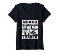 Women's Skid Steer Loader Heavy Equipment Operator Old Man V-Neck T-Shirt