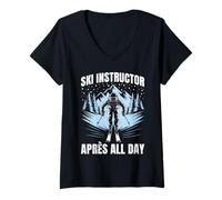 Womens Skier Funny SKI Instructor Apres All Day Skiing V-Neck T-Shirt