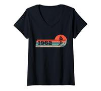 Womens Skiers Skier Vintage Born 1962 Birthday Skiing Ski V-Neck T-Shirt