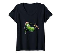 Womens Skiing Pickle Cartoon Winter Slopes Crash V-Neck T-Shirt