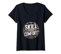 Women's Skill Over Comfort Tools Trades Work V-Neck T-Shirt