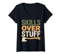 Women's Skills Over Stuff Self Sufficiency Off Grid Skills Tee V-Neck T-Shirt