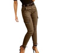 Women's Skinny Fit Cargo Pants 6 Pockets High Waisted Pull on Leggings Stretchy Sports Trousers Women's Cargo Skinny Stretch Jeans Trousers UK Solid Color Hiking Trousers