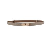 Women's Skinny Leather Belt with Adjustable Silver Turn-Lock Buckle - Ideal for Dresses, Jeans, and Coats, Black, Shallow Khaki / Gold, Standard