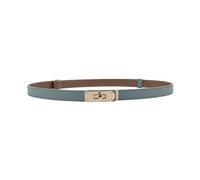 Women's Skinny Leather Belt with Adjustable Silver Turn-Lock Buckle - Ideal for Dresses, Jeans, and Coats, Black, Light Blue/Gold, Standard