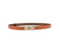 Women's Skinny Leather Belt with Adjustable Silver Turn-Lock Buckle - Ideal for Dresses, Jeans, and Coats, Black, Orange / Gold, Standard
