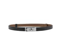 Women's Skinny Leather Belt with Adjustable Silver Turn-Lock Buckle - Ideal for Dresses, Jeans, and Coats, Black, Black/Silver, Standard