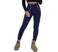 Women's Skinny Leg Jeans Style 5-Buttons Side Details Trousers Stretchy High Waist Jeggings Slim-Fitting Jeans (L-XL, Navy)