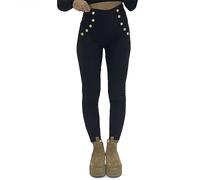 Women's Skinny Leg Jeans Style 5-Buttons Side Details Trousers Stretchy High Waist Jeggings Slim-Fitting Jeans (S-M, Black)