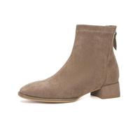 Women's Skinny Velvet Ankle Boots - Retro Square Toe with Chunky Sole & Back Zip | Non-Slip, Lightweight & Comfortable for Work, Commuting and Fashion Brown