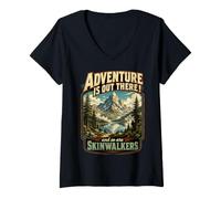 Women's Skinwalkers Adventure is Out There Cryptid Hiking Horror V-Neck T-Shirt