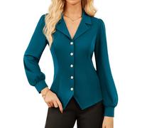 Women's Skiny Dressy Tops White Elegant Blouse for Going Out Romantik Latern Sleeve Blouse Wedding Guest Peacock Blue L