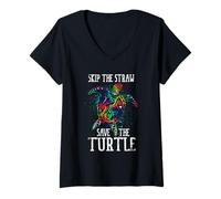 Women's Skip A Straw Save A Turtle Save The Ocean Turtles Sea Turtle V-Neck T-Shirt