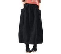 Women's Skirt Autumn Winter Corduroy Skirt Women Vintage Midi Long Skirts Female Elastic Waist A-line Pleated Skirt Tennis Skirts, black, XL