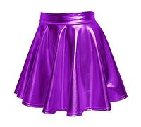 Women's Skirt Pure Color PU Skirt Sexy Nightclub Style Pleated Skirt Super Short High Waist Shiny Leather Skirt Fashion Casual A-Line Skirt Purple