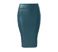 Women's Skirt Skirt Versatile OL Matt Faux Leather High Waist Bag Hip Length Mid Skirt European and American Style Skirt Retro Women's Leather Skirt High Waist Slim Party Pencil Skirt Blue