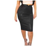 Women's Skirt Skirt Versatile OL Matt Faux Leather High Waist Bag Hip Length Mid Skirt European and American Style Skirt Retro Women's Leather Skirt High Waist Slim Party Pencil Skirt Black