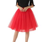 Women's Skirt Tulle Tutu Skirts Elasticated Waist for Party Rave Festival Halloween Costume Tulle Bubble Dance Skirt(Red, XL)