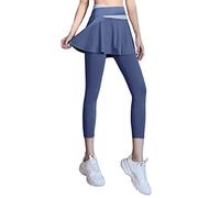 Women's Skirted Capris Skorts Tennis Yoga Skirt Pleated Skirt Capris Leggings Athletic Workout Running Tight Yoga Pants XXL Blue