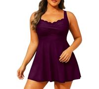 Women's Skirted One-Piece Swimsuits Tummy Control Swimwear Plus Size Swimming Costume Push Up Swim Dress Soft Bathing Suits with Swim Bottooms