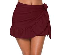 Women's Skirts Beach Cover Up Sarongs for Women Beachwear Solid Summer Mini Summer Side Tie Wrap Skirt Apron Style Swim Skirt Swimsuit Wine