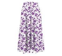 Women's Skirts Elasticated Waist Floral Print Maxi Skirts Plain Lightweight Summer Ladies Summer Beach Swing Long A Line Skirt for Holiday Vacation