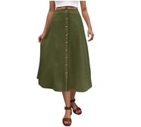 Women's Skirts Elasticated Waist Summer Lightweight Midi Skirt with Front Buttons Loose Fit Ladies Swing A Line Maxi Skirts Plus Size Casual Sun Skirt Party Club Wedding Wear Army Green