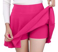 Women's Skirts Fashion High Waist Plain Pleated School Skirt Basic Versatile Stretchy Flared Casual Mini Skater Skirt with Built in Shorts Tennis Skirt for Ladies Girl Teens Hot Pink